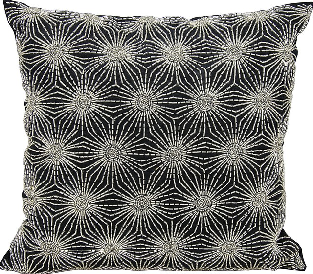 Michael Amini Beaded Sun Stars Black Silver Throw Pillow