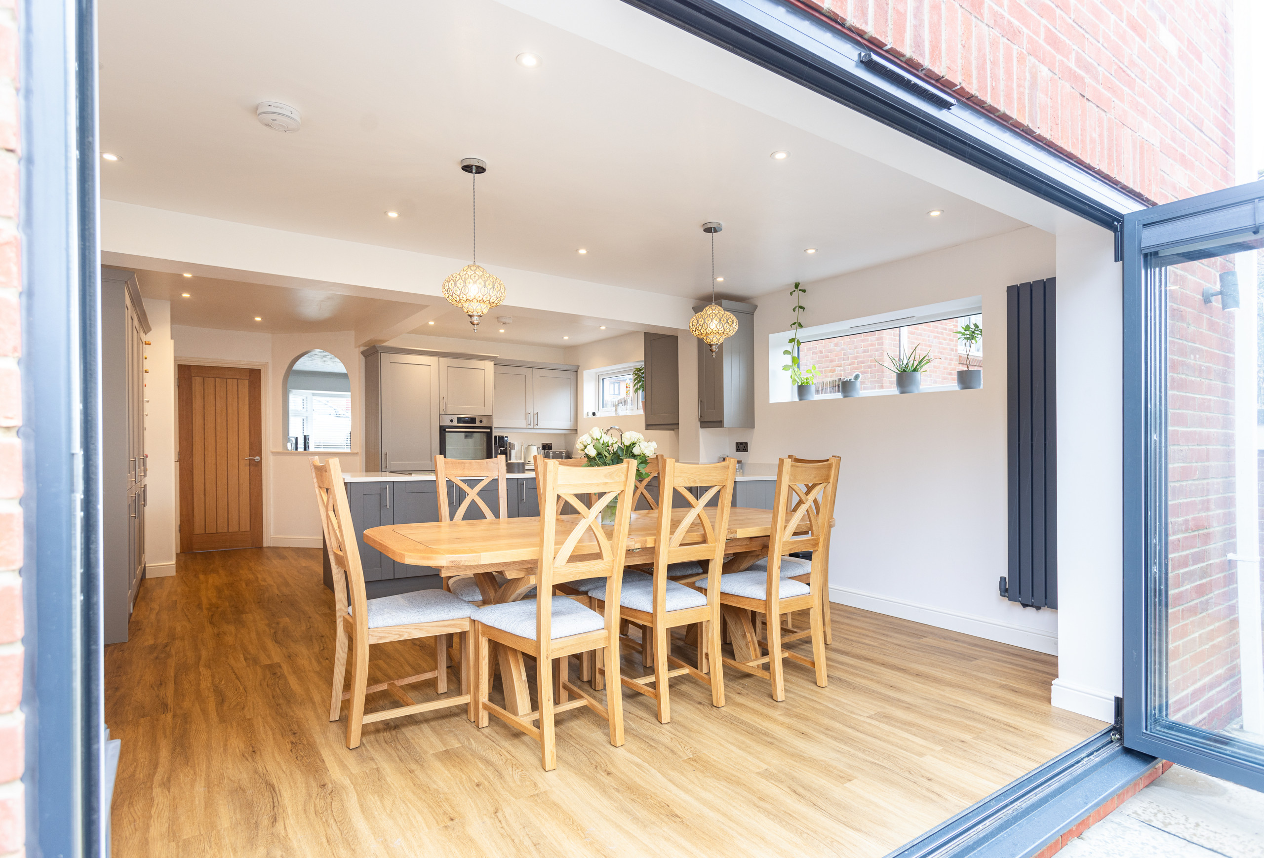 View of open-plan dining and kitchen space