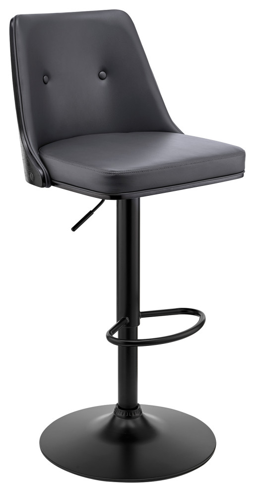 Jacob Adjustable and Swivel Faux Leather and Wood Bar Stool With Metal