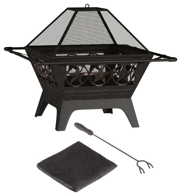 Pure Garden 5-PieceFire Pit With Star Cutouts, Black - Southwestern ...