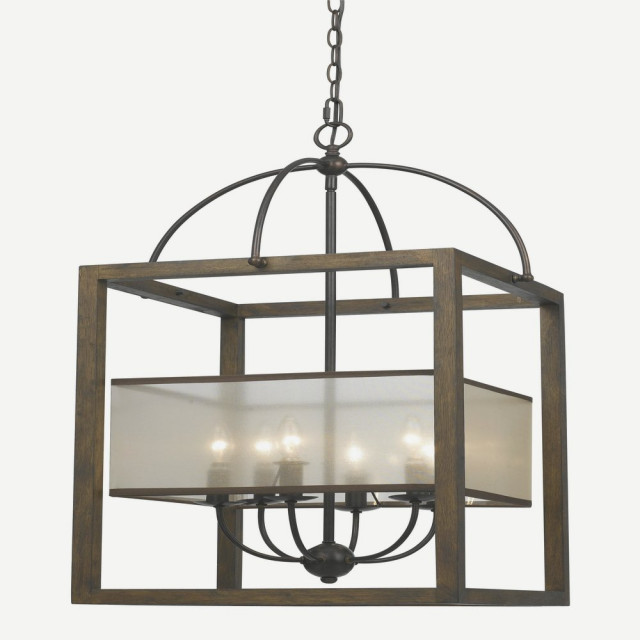 Mission Six Light Rectangular Chandelier Natural Wood White Chandelier Natural Wood White
