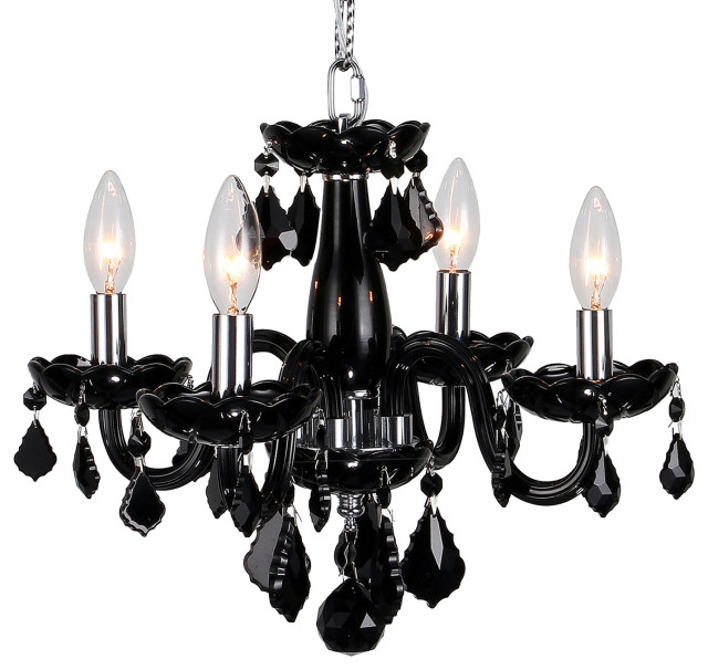 Clarion 4-Light Chrome Finish Crystal Chandelier 16 in D x 12 in H Mini, Black
