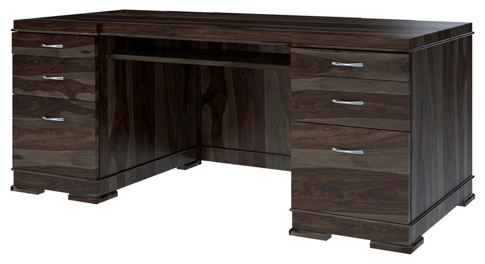 Blanford Modern Solid Wood Office Executive Desk With Keyboard Tray