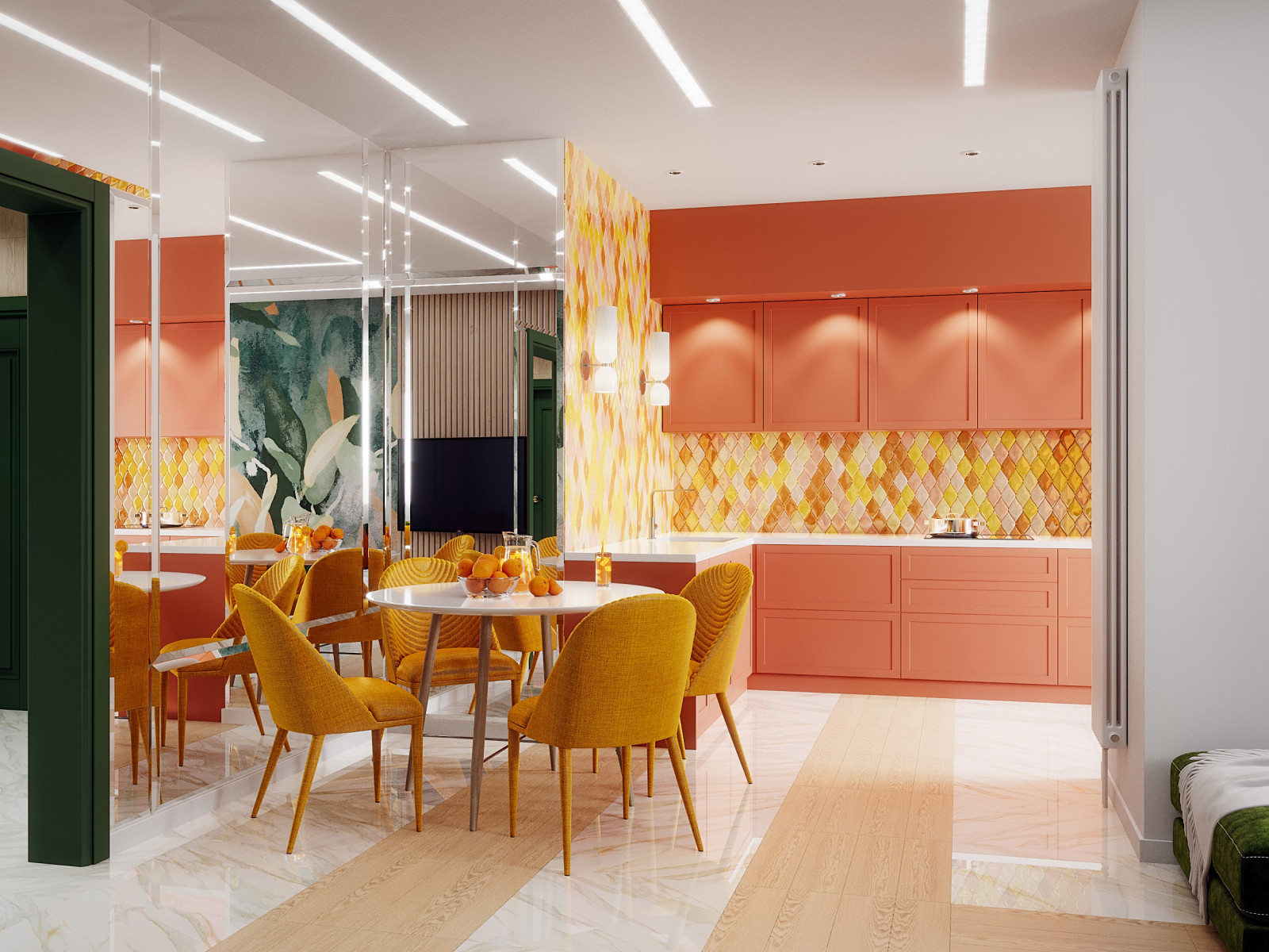 Гостиная кухня в сочных цветах