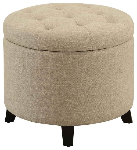 Round Ottoman, Tan - Transitional - Footstools And Ottomans - by ShopLadder