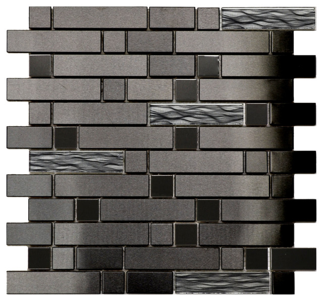 11 8 X11 Black Stainless With Wave Glass Mosaic Tile Black Stainless With Wave Glass Mosaic Tile Sample