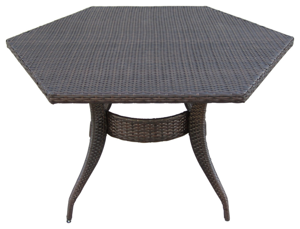 GDF Studio Daisy Outdoor 53" Wicker Hexagon Dining Table Tropical