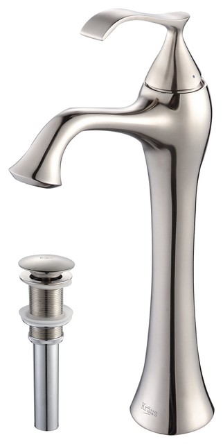 Kraus Ventus Single Handle Vessel Bathroom Faucet With Pop-Up Drain, Brushed Nic