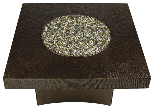 Oriflamme Gas Fire Pit Table Square Hammered Copper Contemporary