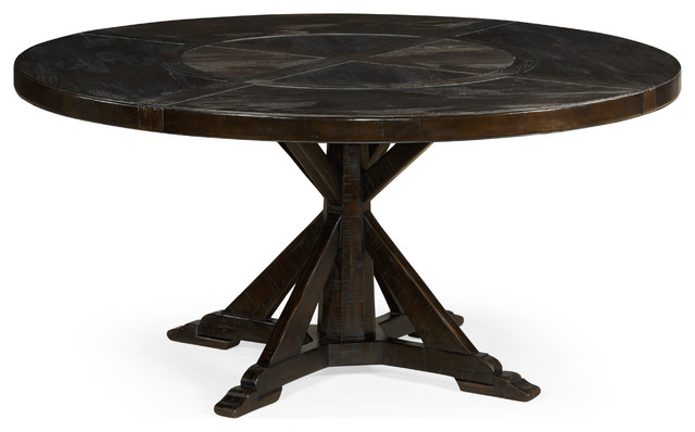 60 Dark Ale Round Dining Table With, Round Dining Room Table With Lazy Susan