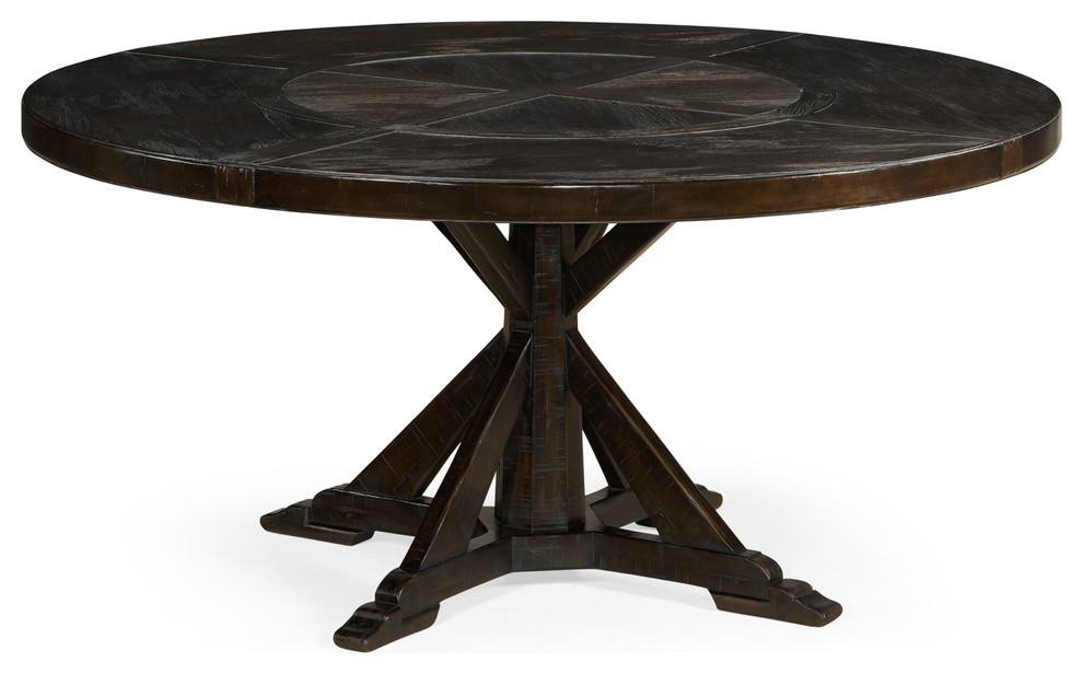 60" Dark Ale Round Dining Table With Inbuilt Lazy Susan