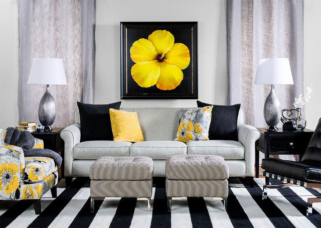 black yellow living room