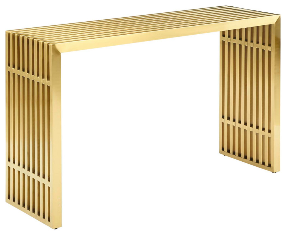 Gridiron Stainless Steel Console Table, Gold