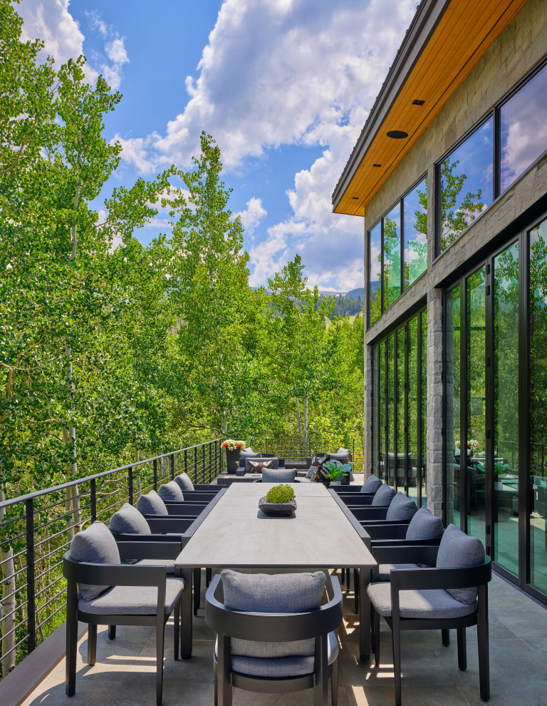 Deck - contemporary second story metal railing deck idea in Denver with no cover