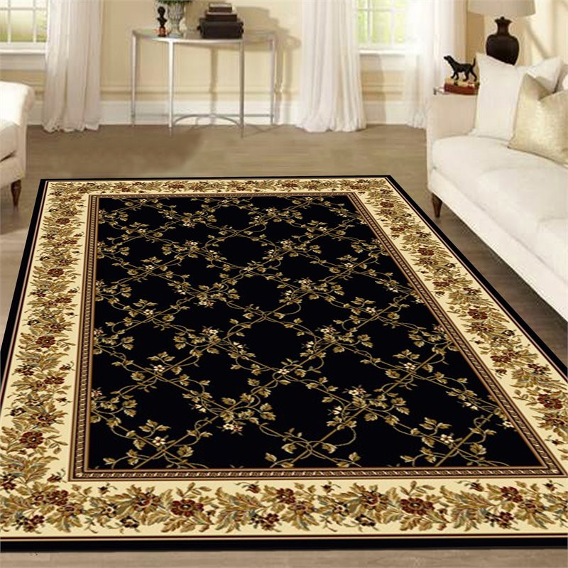 Radici USA Noble 7'9" x 9'6" Rectangular Fabric Rug in Black Traditional Area Rugs by