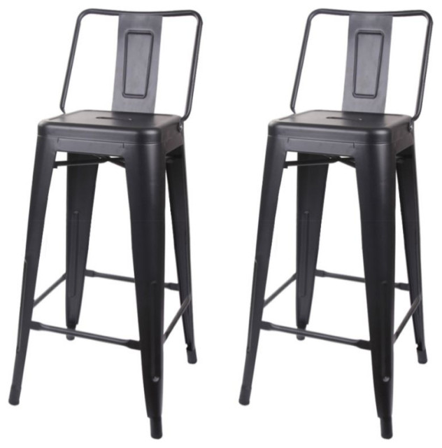 Black Middle Back Metal Barstools, Set of 2 - Industrial - Bar Stools ...