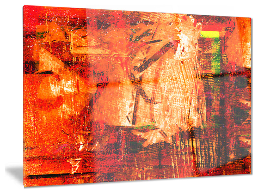 "Abstract Fire Red" Glossy Metal Wall Art, 28"x12" Contemporary