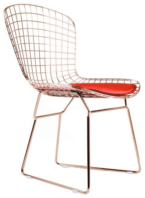 Wire Dining Chair Rose Gold Finish, Contemporary Dining Chair Seat Pads