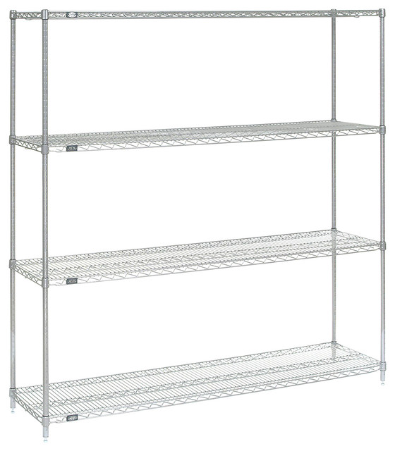 Nexel 4Tier Wire Shelving Unit, 21"x60"x74", Chrome Traditional