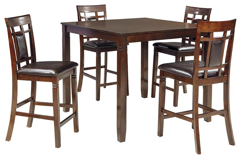 Ashley Furniture Bennox 5 Piece Counter Height Dining Set in Brown
