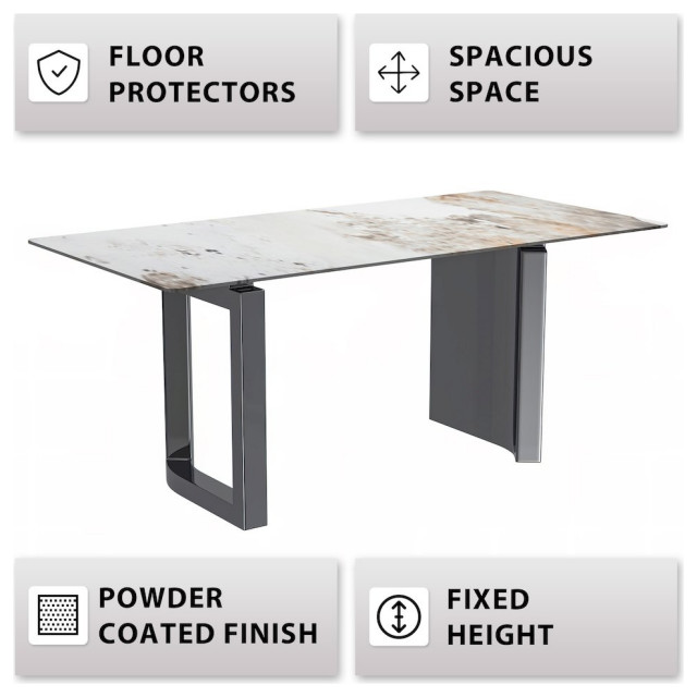 Dining Table Stainless Steel Base, With 71 White Grey Sintered Stone ...