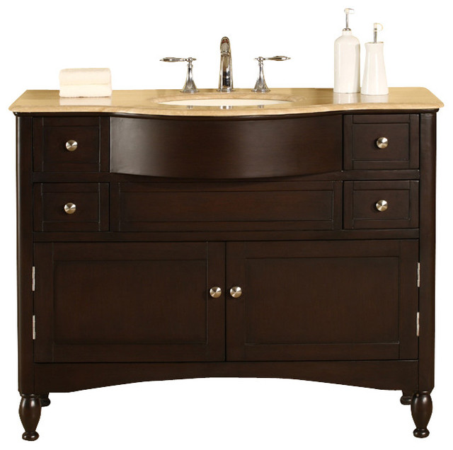 45 Inch Dark Brown Bathroom Vanity, Single Sink, Travertine