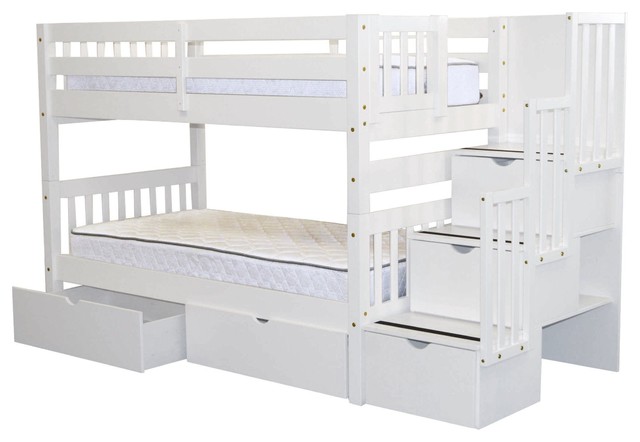 Bedz King Bunk Beds Twin Over Twin Stairway 3 Step 2 Bed