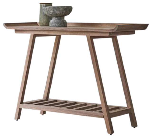 Solid Walnut High Console Table Tikamoon Pampa Transitional