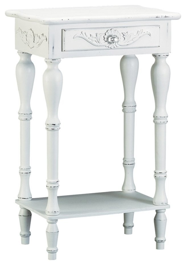 Accent Distressed White Wooden Telephone Table With Drawer