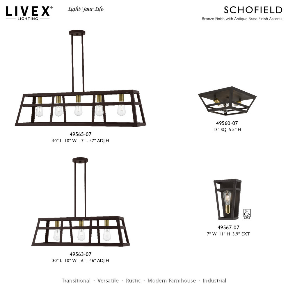 Schofield 2 Light Bronze With Antique Brass Accents Flush Mount Transitional Kitchen Island