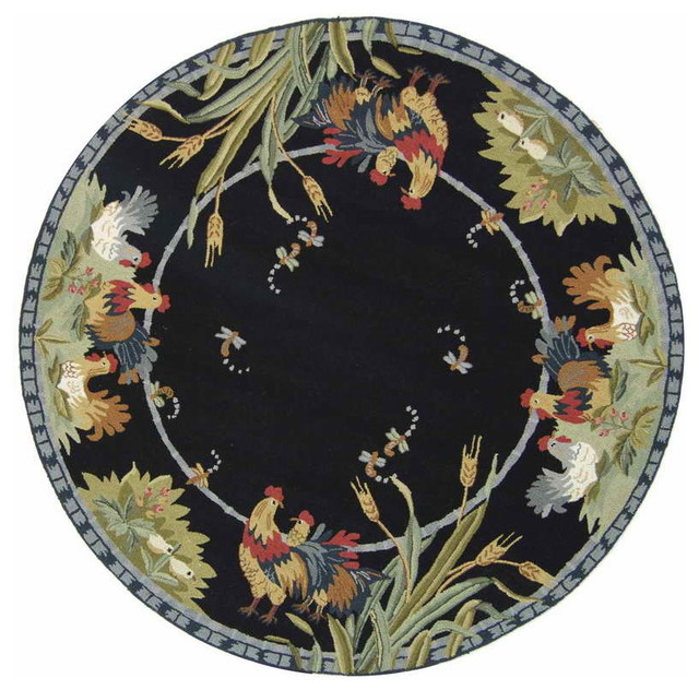 Chelsea Wool HandHooked Black Rug, HK56B Round, 3'x3' Farmhouse