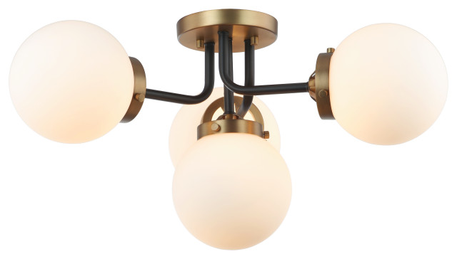 4 - Litght Semi-Flush Sputnik Ceiling Light in Aged Brass & Matte Black