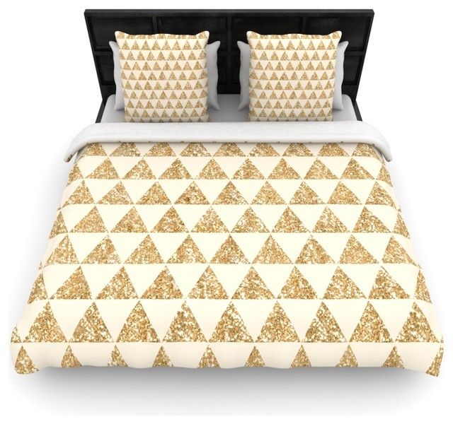 Nika Martinez Glitter Triangles In Gold Tan Yellow Duvet Cover Nika Martinez Glitter Triangles In Gold Tan Yellow Cotton Duvet Cover King