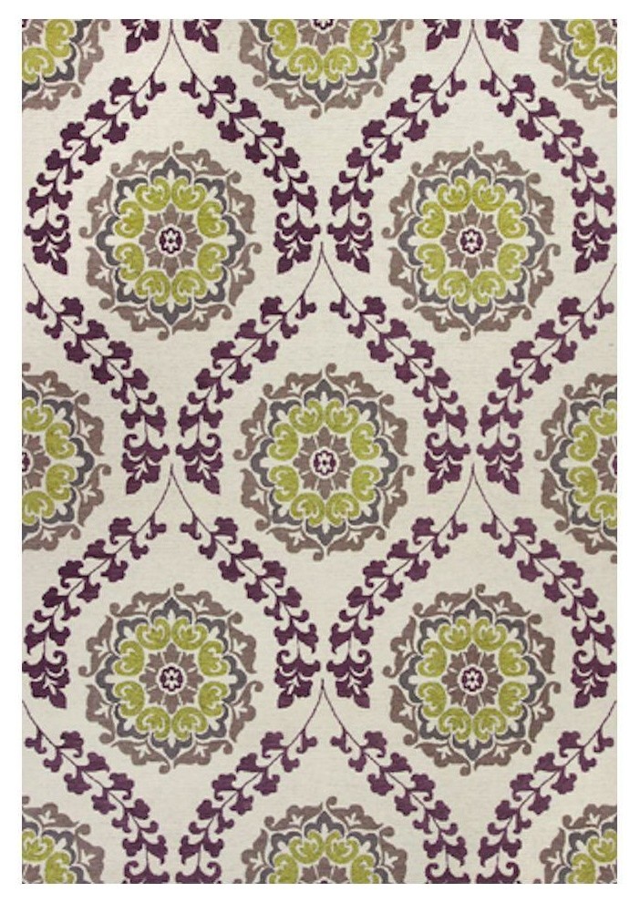 Contemporary Indoor/Outdoor Area Rug: Kas Rugs Rugs Tapestry Weave Ivory/Purple