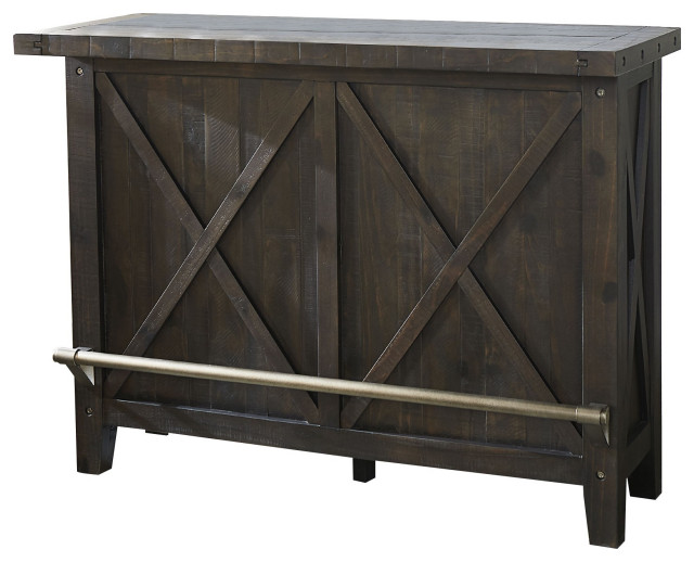 Benzara BM274454 Liu 55" Acacia Wood Bar Table, Wine storage, Planked