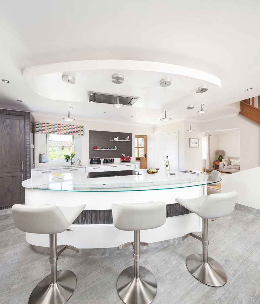 Inspiration for a transitional kitchen in Edinburgh with shaker cabinets, white cabinets and with island.
