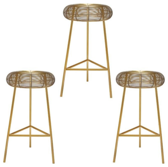Home Square 3 Piece 26.5" Rich Metal Counter Stool Set in Gold