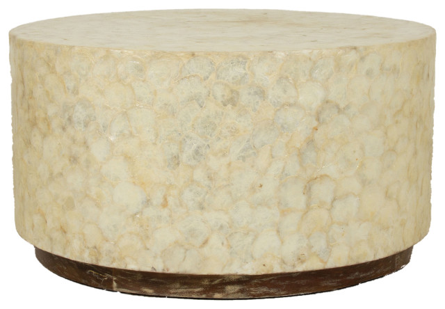East At Main's Rowden Off-White Wood and Capiz Round Coffee Table