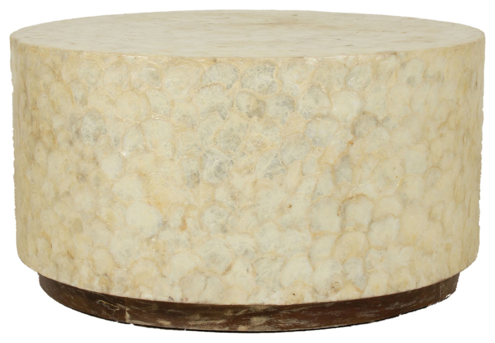 East At Main's Rowden Off-White Wood and Capiz Round Coffee Table