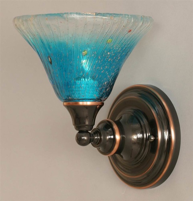 Wall Sconce w Teal Crystal Glass Shade Contemporary Wall Sconces