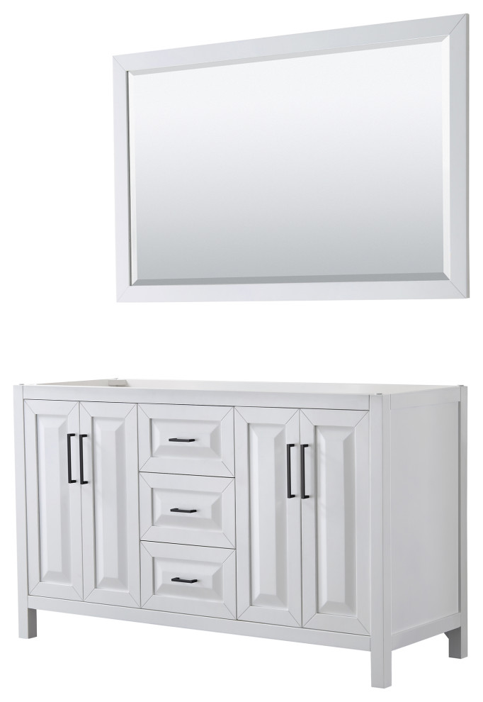 Daria 60" Double Vanity, White, No Top, No Sink, Matte Black Trim, 58 ...
