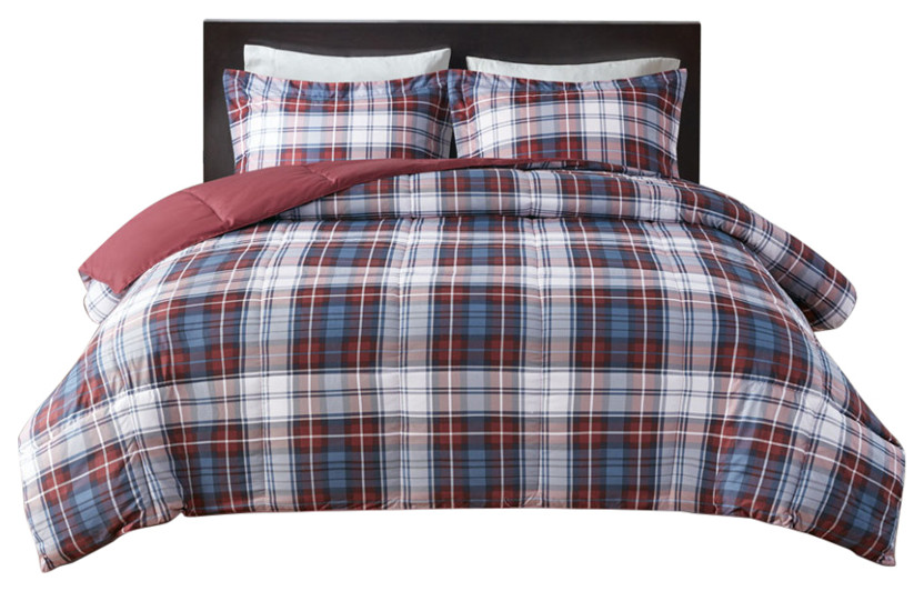 Madison Park Essentials Parkston Moisture Management Plaid Comforter Set, Red, T