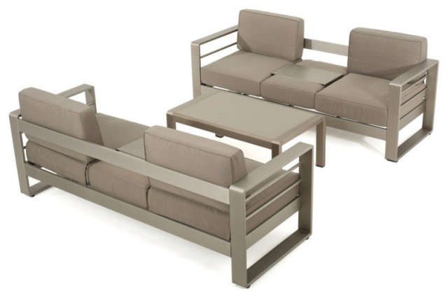 Gdf Studio 3 Piece Crested Bay Outdoor Aluminum Sofa Set With Khaki Cushions Contemporary Lounge Sets By Gdfstudio Houzz Crested Bay Outdoor Aluminum Sofa Set, Crested Bay Outdoor Furniture
