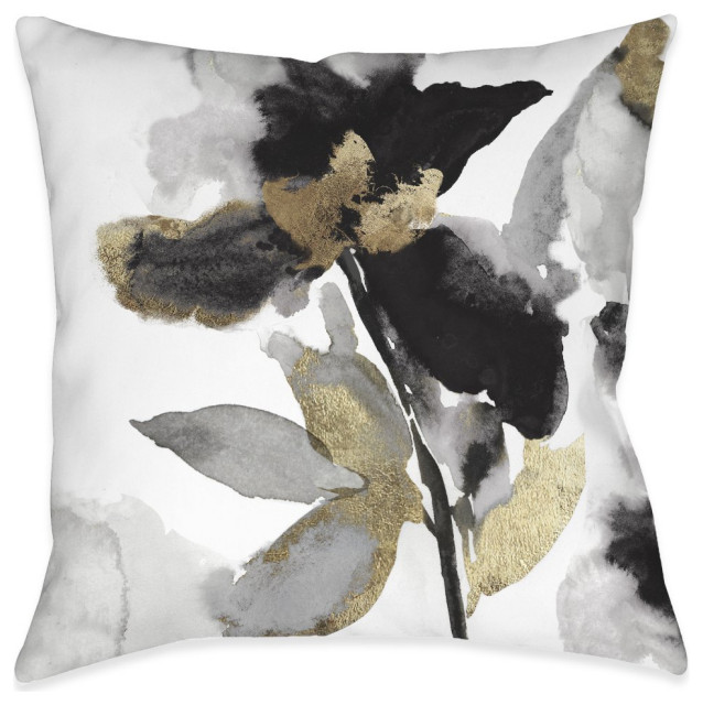 Black and Gold Petals Indoor Pillow, 18"x18"