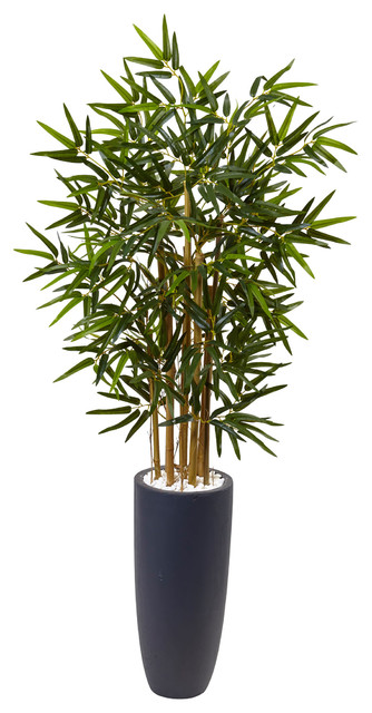 4' Bamboo Artificial Tree, Gray Cylinder Planter