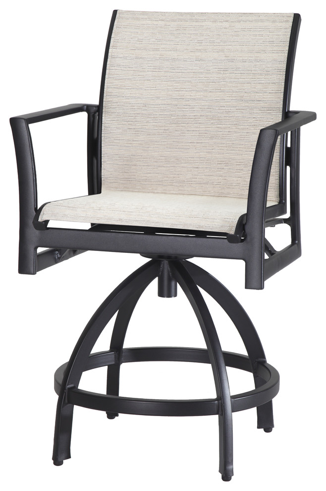 Echelon Sling Swivel Balcony Stools, Set of 2, Carbon, System Stone Transitional Outdoor Bar