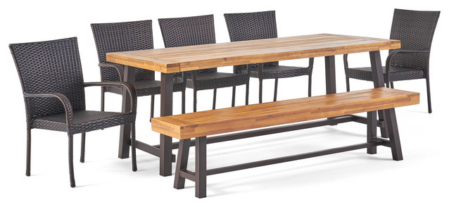 Lyons Outdoor Acacia Wood 8 Seater Dining Set With Dining Bench