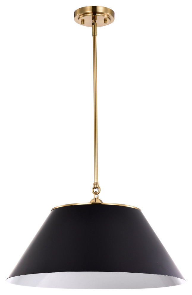 Dover 3-Light Large Pendant, Black With Vintage Brass