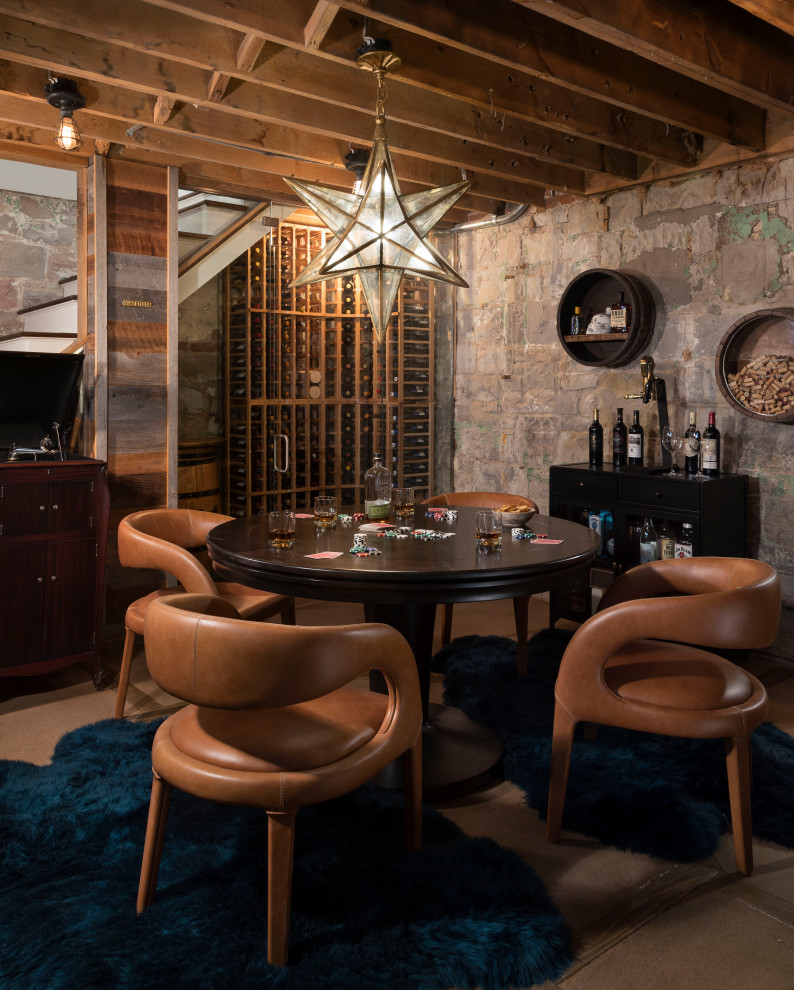 Rustic Basement Bar with Wine Rack & Game Table - Eclectic - Home Bar ...