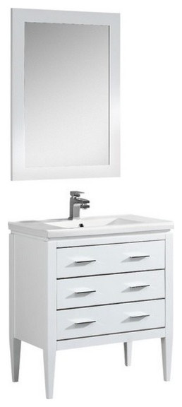 Fine Fixtures Ironwood Collection Vanity With Mirror, White Matte, 30"